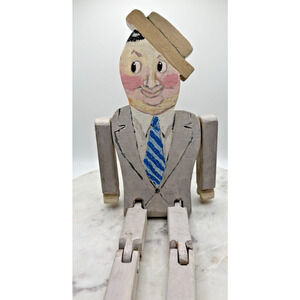 Jointed Vintage Folk Art Puppet Dancer Carved Wood Toy Early 20th Cntry Rare 15"